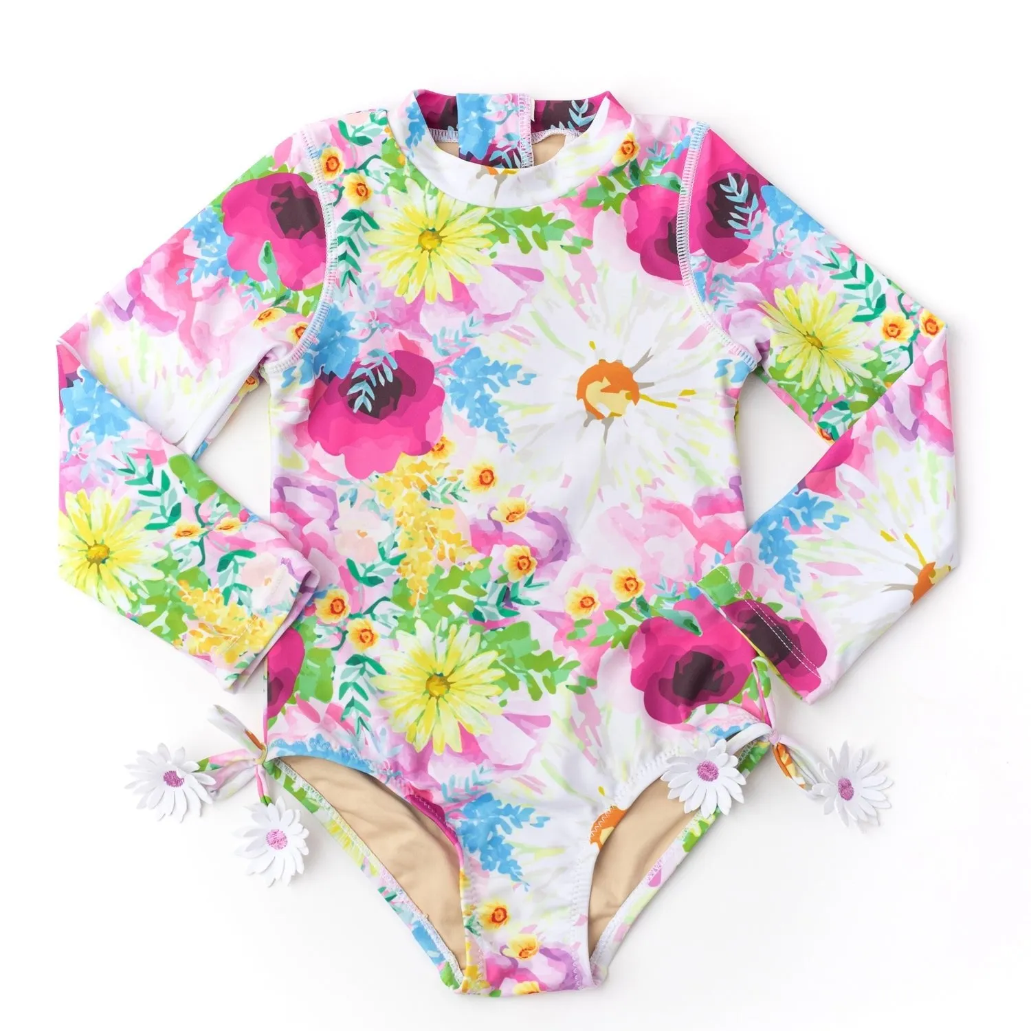 Shade Critters Girls Watercolor Floral Long Sleeve Swimsuit