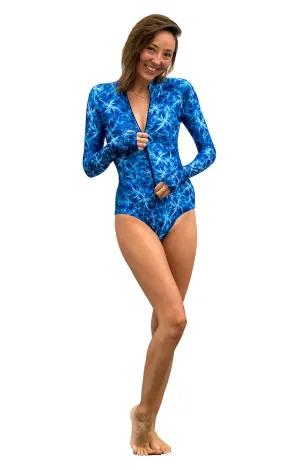 SlipIns Blue Long Sleeve Swimsuit - Blue Feather Duster