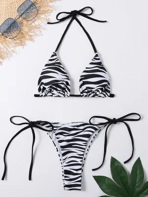 Stylish Striped Women's Bikini Swimwear with Ties with Pushup Effect - SF1052