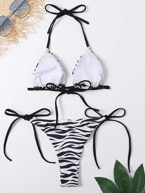 Stylish Striped Women's Bikini Swimwear with Ties with Pushup Effect - SF1052