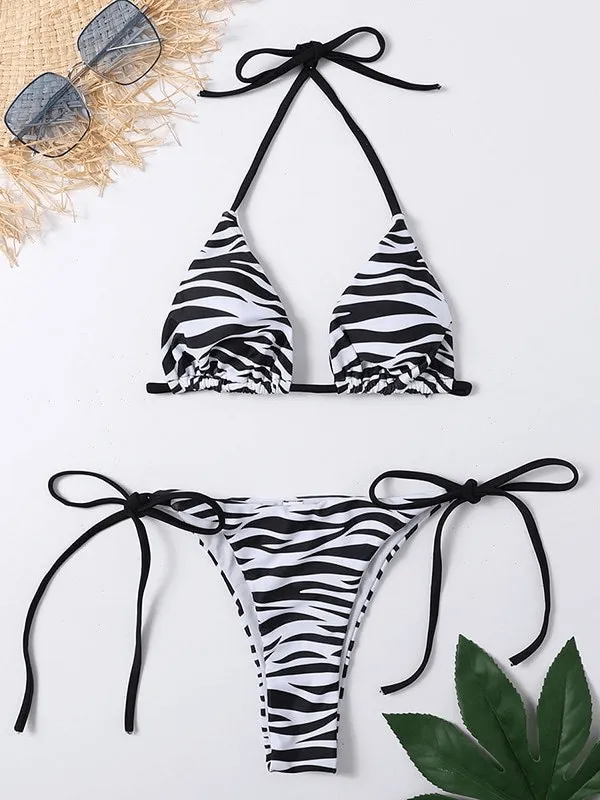 Stylish Striped Women's Bikini Swimwear with Ties with Pushup Effect - SF1052