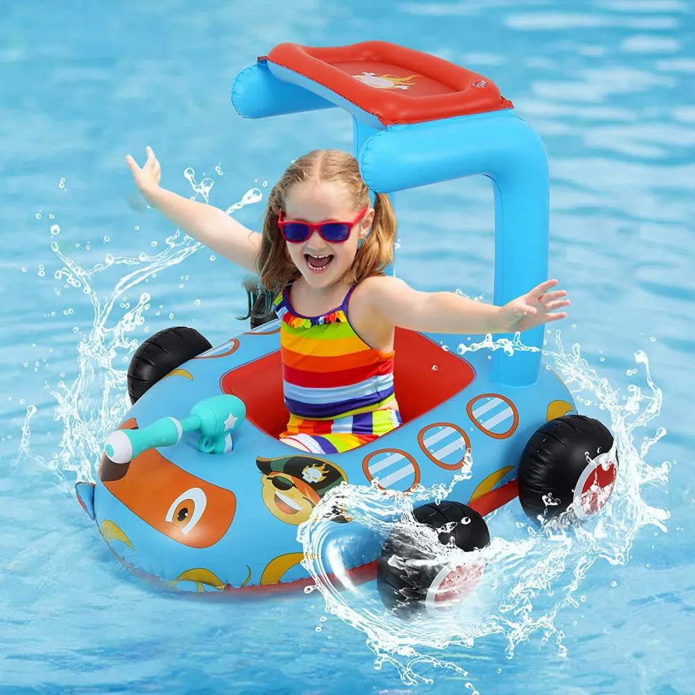 Toddlers Inflatable Pirate Boat  with Water Spray Gun 35.4×31.4In  Aged 3-6