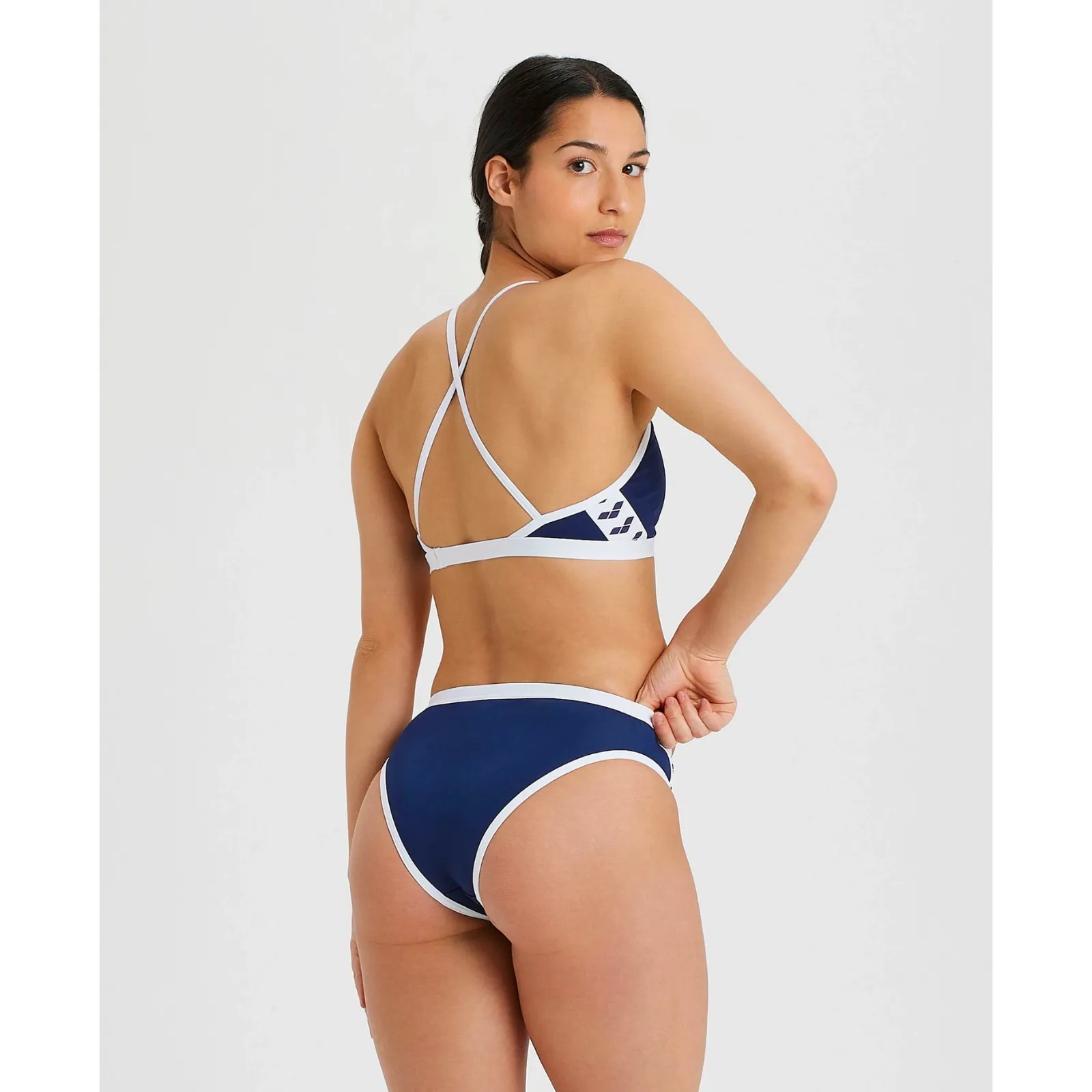 WOMEN'S ICONS CROSS BACK BIKINI SOLID - NAVY/WHITE